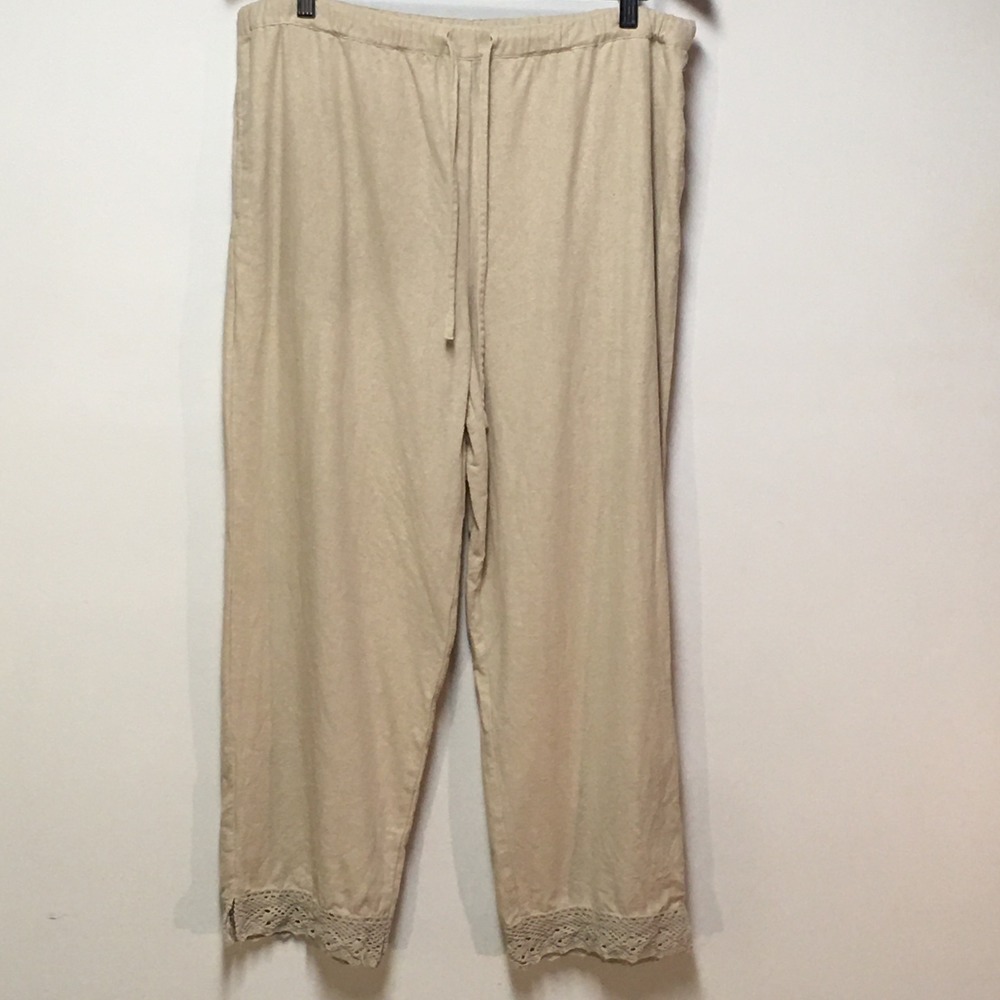 Hartman‎ Sport Pants Women M Beige 100% Silk Crochet Lace Boho Trousers Vintage